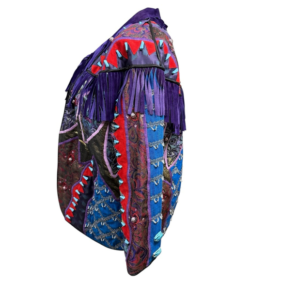 Vintage Judith Roberts Mexico Patchwork Fringe Jacket Beaded Western L/XL - Picture 13 of 16